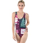 Christmas Santa Claus High Leg Strappy Swimsuit