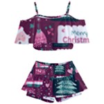 Christmas Santa Claus Kids  Off Shoulder Skirt Bikini