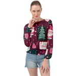 Christmas Santa Claus Banded Bottom Chiffon Top