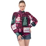 Christmas Santa Claus High Neck Long Sleeve Chiffon Top