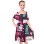 Christmas Santa Claus Kids  Cut Out Shoulders Chiffon Dress