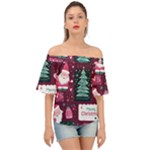 Christmas Santa Claus Off Shoulder Short Sleeve Top