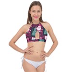 Christmas Santa Claus Cross Front Halter Bikini Top