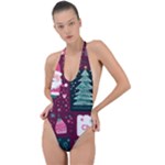 Christmas Santa Claus Backless Halter One Piece Swimsuit