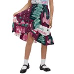 Christmas Santa Claus Kids  Ruffle Flared Wrap Midi Skirt