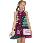 Christmas Santa Claus Kids  Halter Collar Waist Tie Chiffon Dress