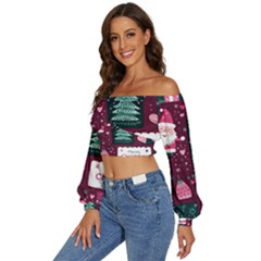 Long Sleeve Crinkled Weave Crop Top 