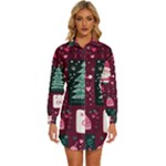 Christmas Santa Claus Womens Long Sleeve Shirt Dress