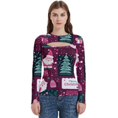 Christmas Santa Claus Women s Cut Out Long Sleeve T