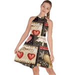 Christmas Reindeer Sleeveless Halter Neck A-Line Dress