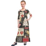 Christmas Reindeer Kids  Quarter Sleeve Maxi Dress