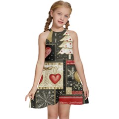 Kids  Halter Collar Waist Tie Chiffon Dress 