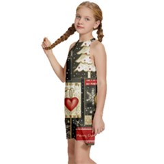 Kids  Halter Collar Waist Tie Chiffon Dress 