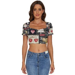 Short Sleeve Square Neckline Crop Top  