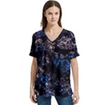 Rocky Lake Reflection  V-Neck Split Shoulder Casual T-Shirt