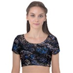 Rocky Lake Reflection  Velvet Short Sleeve Crop Top 