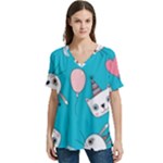 Birtay Cats Bunnies, Koteto V-Neck Split Shoulder Casual T-Shirt