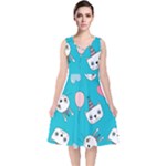 Birtay Cats Bunnies, Koteto V-Neck Midi Sleeveless Dress 