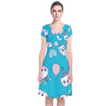 Birtay Cats Bunnies, Koteto Short Sleeve Front Wrap Dress