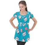 Birtay Cats Bunnies, Koteto Puff Sleeve Tunic Top