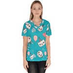 Birtay Cats Bunnies, Koteto Women s V-Neck Scrub Top