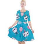 Birtay Cats Bunnies, Koteto Quarter Sleeve A-Line Dress With Pockets