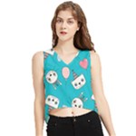 Birtay Cats Bunnies, Koteto V-Neck Cropped Tank Top