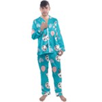 Birtay Cats Bunnies, Koteto Men s Long Sleeve Satin Pajamas Set