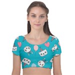 Birtay Cats Bunnies, Koteto Velvet Short Sleeve Crop Top 