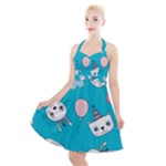 Birtay Cats Bunnies, Koteto Halter Party Swing Dress 