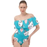 Birtay Cats Bunnies, Koteto Off Shoulder Velour Bodysuit 