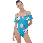 Birtay Cats Bunnies, Koteto Frill Detail One Piece Swimsuit