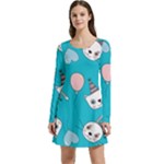 Birtay Cats Bunnies, Koteto Long Sleeve Velour Skater Dress