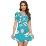 Birtay Cats Bunnies, Koteto V-Neck High Waist Chiffon Mini Dress