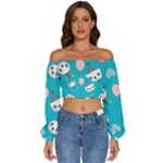 Birtay Cats Bunnies, Koteto Long Sleeve Crinkled Weave Crop Top