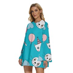 Round Neck Long Sleeve Bohemian Style Chiffon Mini Dress 