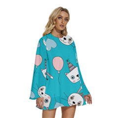 Round Neck Long Sleeve Bohemian Style Chiffon Mini Dress 