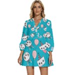 Birtay Cats Bunnies, Koteto V-Neck Placket Mini Dress