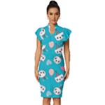 Birtay Cats Bunnies, Koteto Vintage Frill Sleeve V-Neck Bodycon Dress