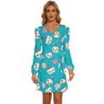 Birtay Cats Bunnies, Koteto Long Sleeve Waist Tie Ruffle Velvet Dress