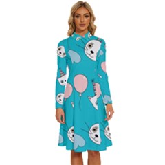 Long Sleeve Shirt Collar A-Line Dress 