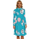 Birtay Cats Bunnies, Koteto Long Sleeve Shirt Collar A-Line Dress