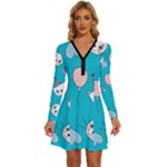 Birtay Cats Bunnies, Koteto Long Sleeve Deep V Mini Dress 