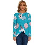 Birtay Cats Bunnies, Koteto Long Sleeve Crew Neck Pullover Top