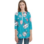 Birtay Cats Bunnies, Koteto Women s Zip Front V-Neck 3/4 Sleeve Casual Top Pocket Shirt