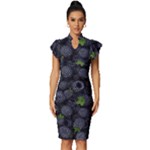 Blackberry Fruit, Fruit Vintage Frill Sleeve V-Neck Bodycon Dress