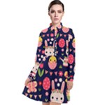 Bunny - Easter Pattern Long Sleeve Chiffon Shirt Dress