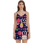 Bunny - Easter Pattern Body Wrap Sleeveless V-Neck Mini Dress