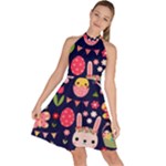 Bunny - Easter Pattern Sleeveless Halter Neck A-Line Dress