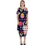 Bunny - Easter Pattern Cold Shoulder Loose Fit Dress With Pockets